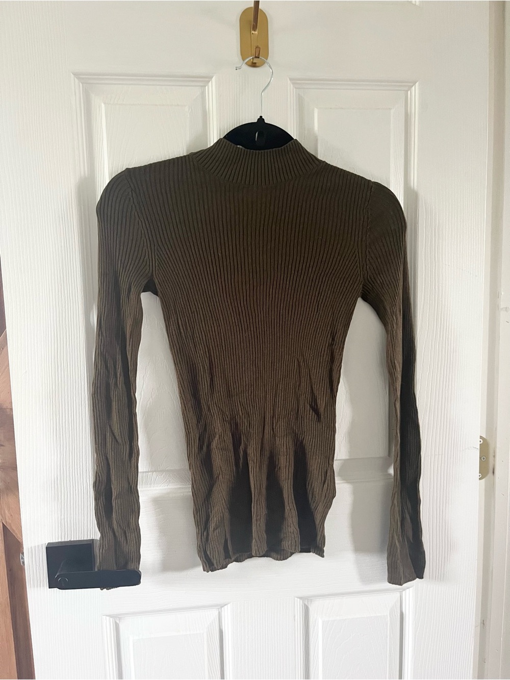 H&M Basics Brown Ribbed Mock Neck Long Sleeve - Size XS